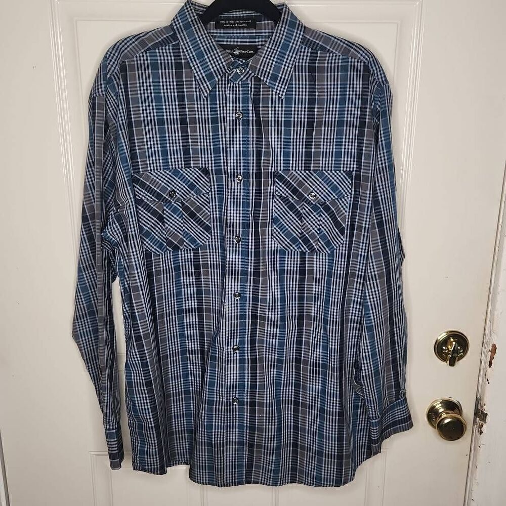 Beverly hills polo club long sleeve plaid blue and gray shirt men's size Xl